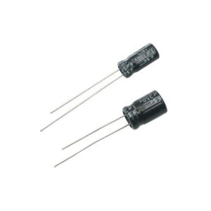 Capacitor electrolítico radial, de 10 uF (micro Faradios) a 63 Volts